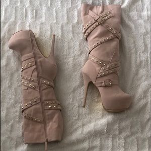Cream platform knee boots